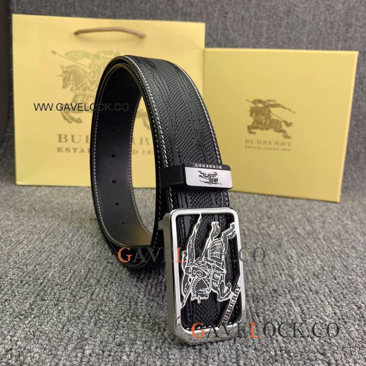 Copy Burberry Black Leather Strap 38mm with Silver buckle